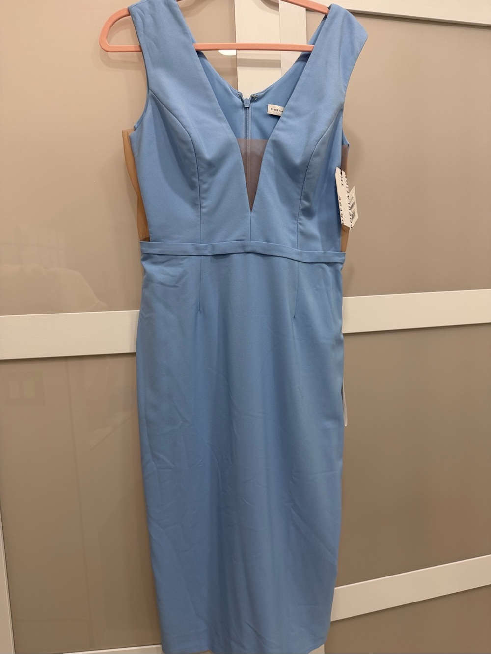 Sleeveless Light Blue V-Neck Sheath Dress